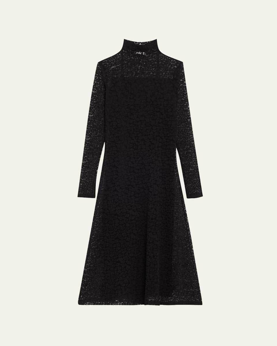 Talia Leopard Long-Sleeve Turtleneck Dress